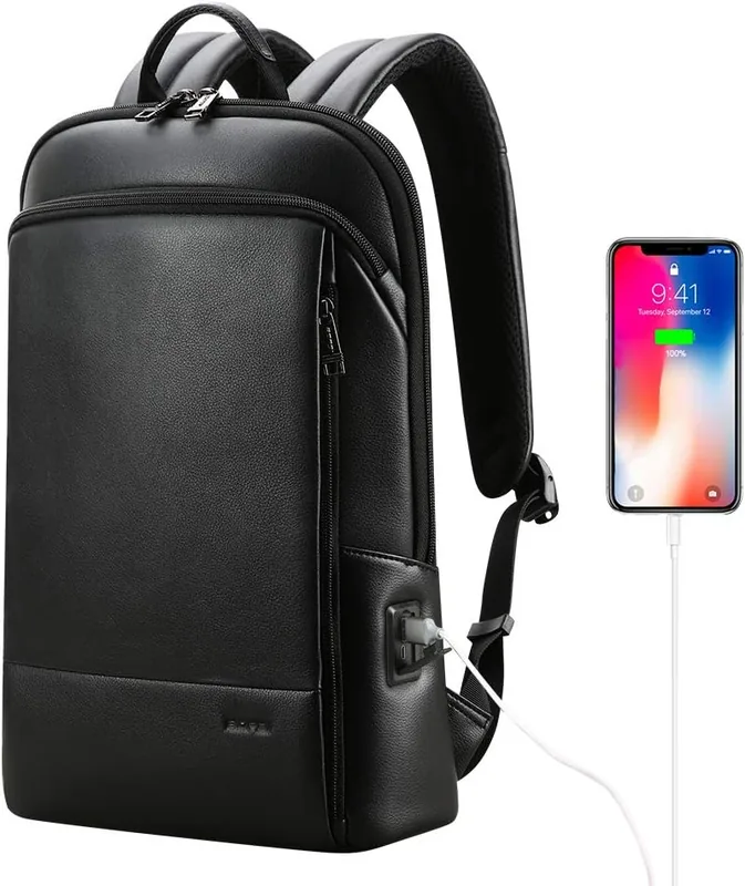 BOPai Slim Leather Laptop Backpack