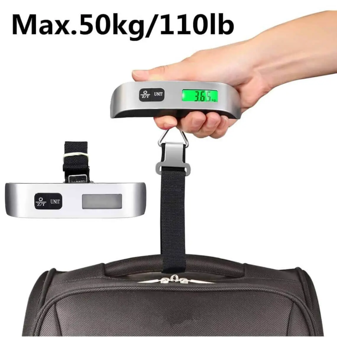 Luggage Scale Portable Digital Handging Baggage Scale for Travel Suitcase Weight Scale with Rubber Paint Temperature Sensor 110 Pounds Battery Included 