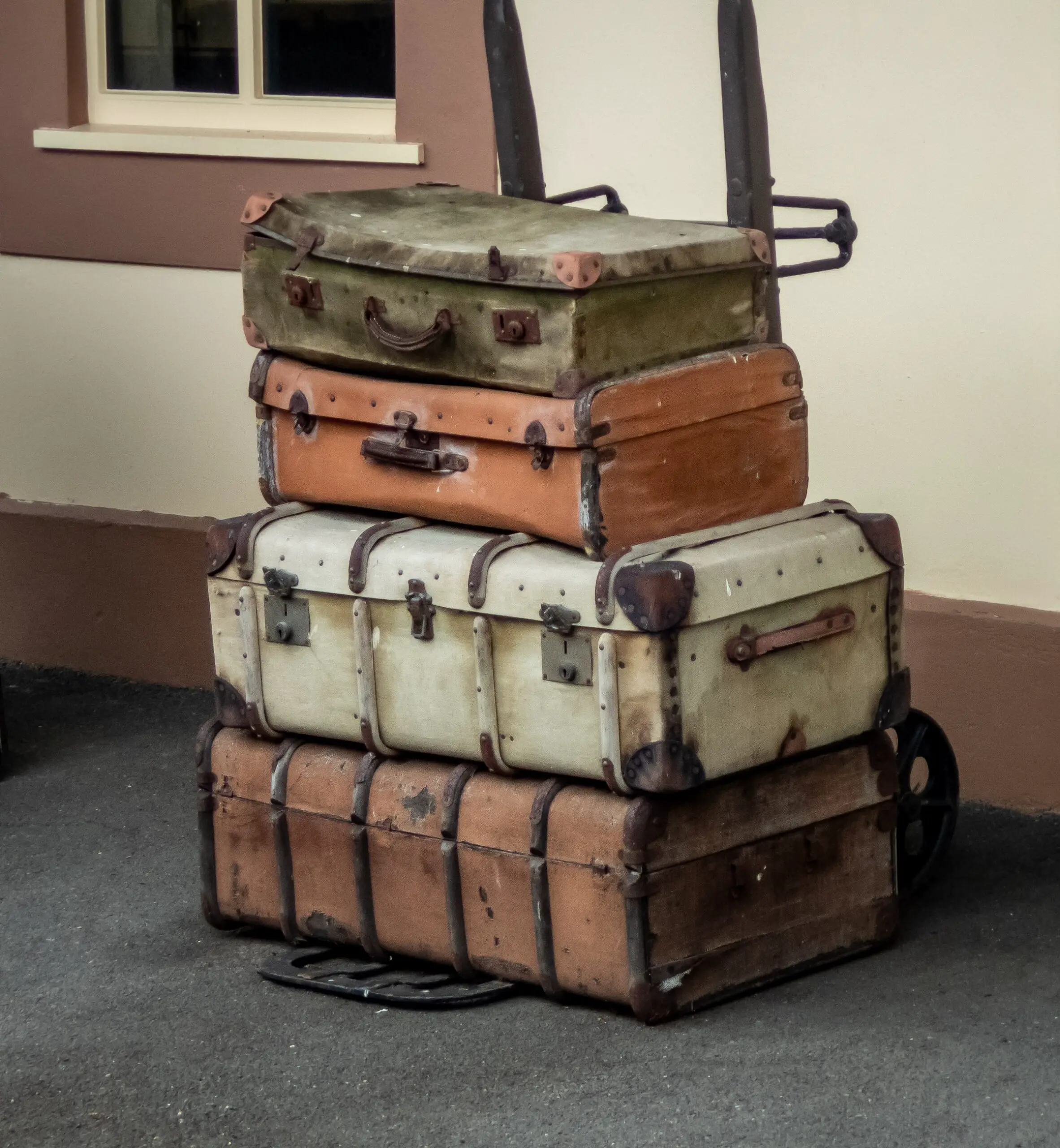beat up suitcases