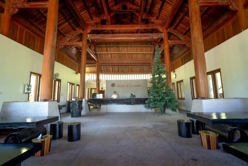 Hotel reception desk with warm lighting for late night check-in
