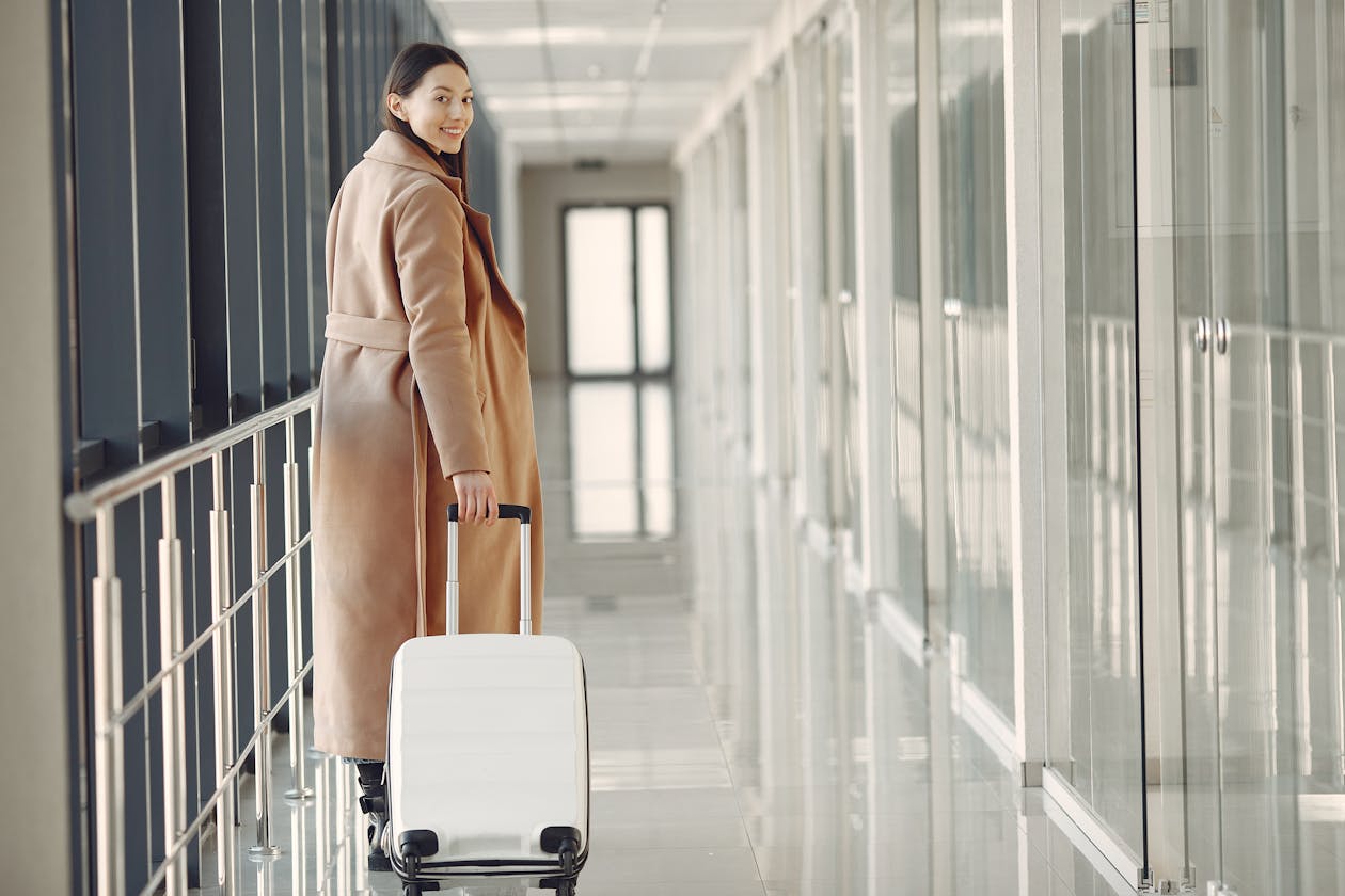 Hardside suitcases at airport terminal