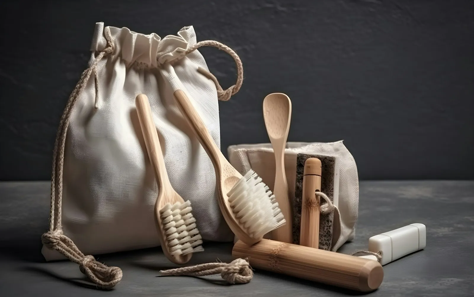 Open toiletry bag packed with a brush, toothbrush, and travel lotion bottles