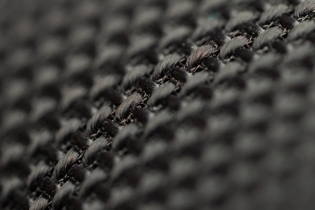 Close view of black woven ballistic nylon fabric