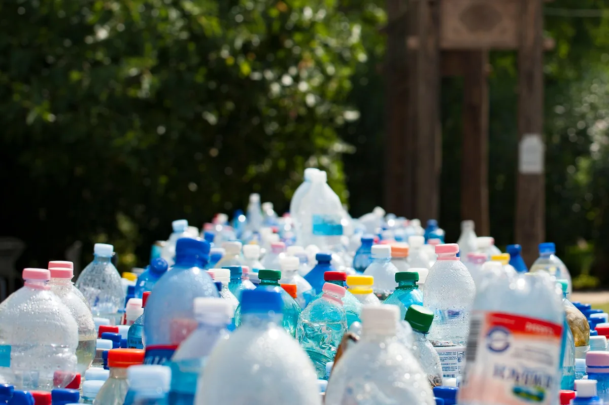 Plastic bottles heaped together outdoors